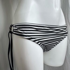 Mossimo Black White Striped Bikini Bottoms L  Ruched Side-Tie Low Rise